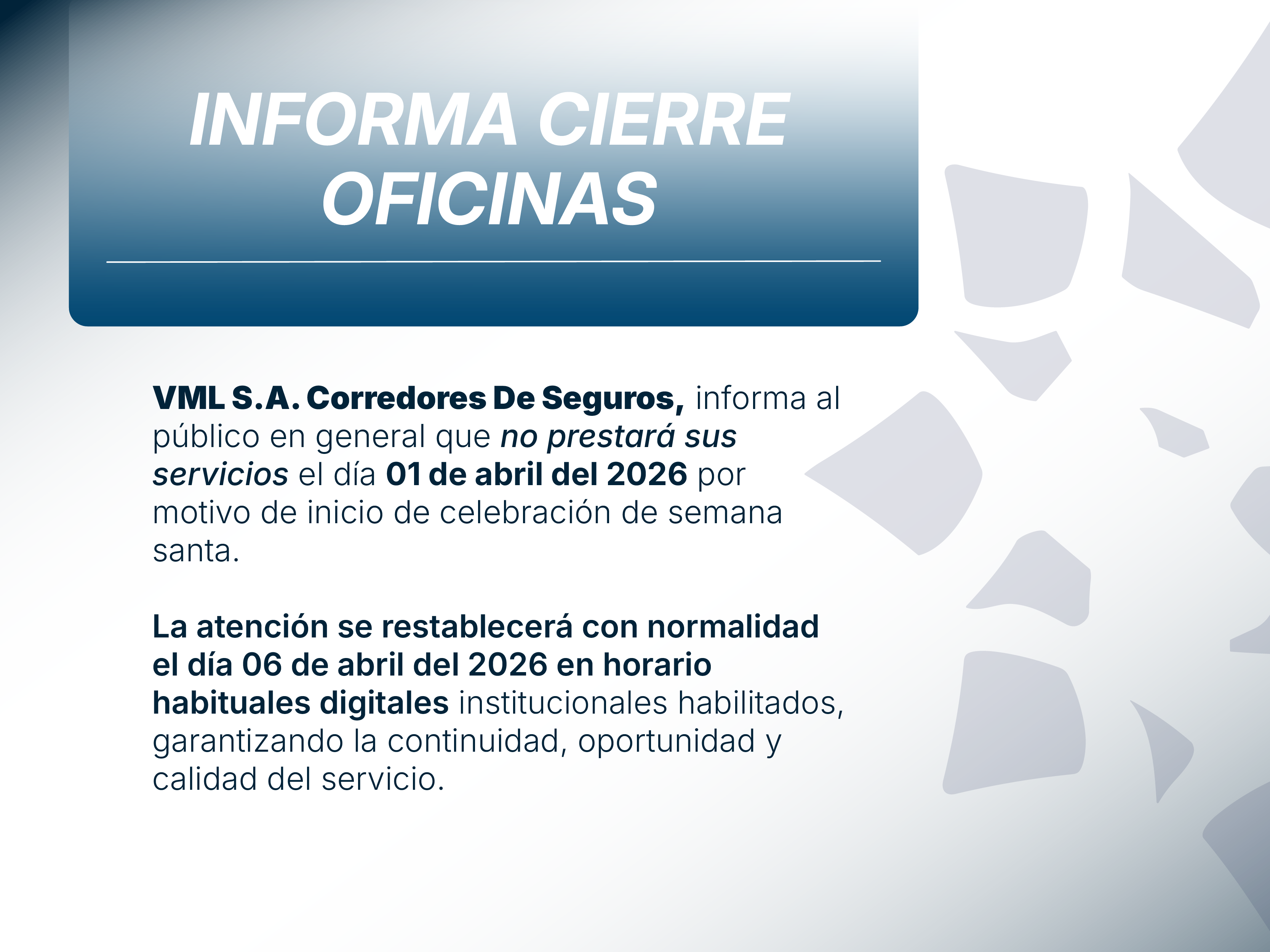 Aviso al publico cierre de oficinas